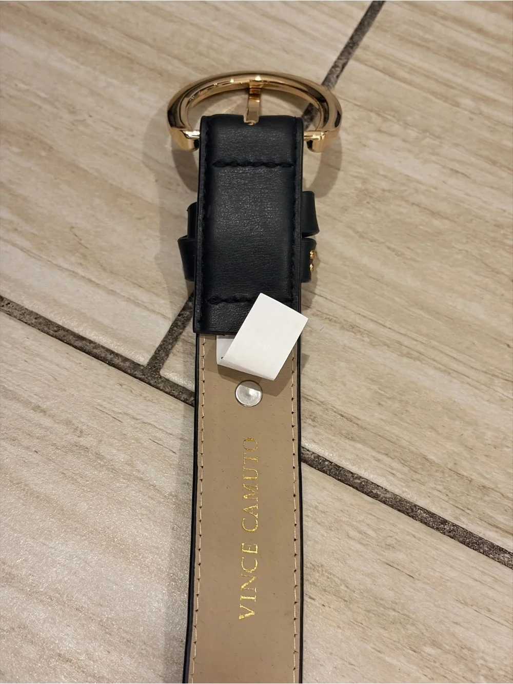 Vince Camuto Black Belt with Gold Studs and Gold Ring Buckle